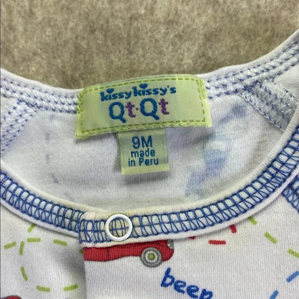 Kissy Kissy QT QT  Blue Car Print Kids Footie 100% Cotton Size 9 Months